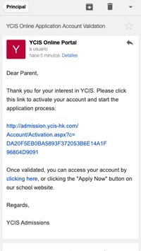 YCIS Application Procedure Email Activation